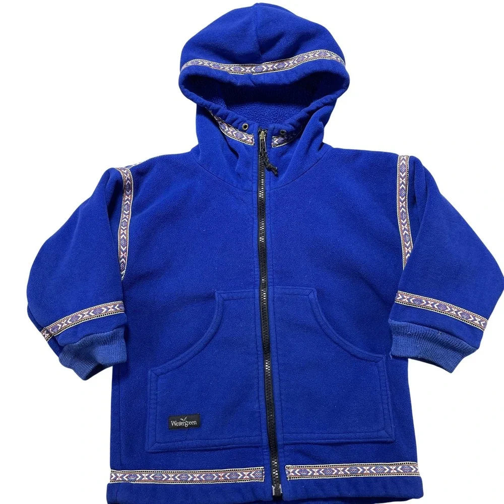 Wintergreen Northern Wear Jacket Kids 3T Blue Fleece Hooded Full Zip Polartec